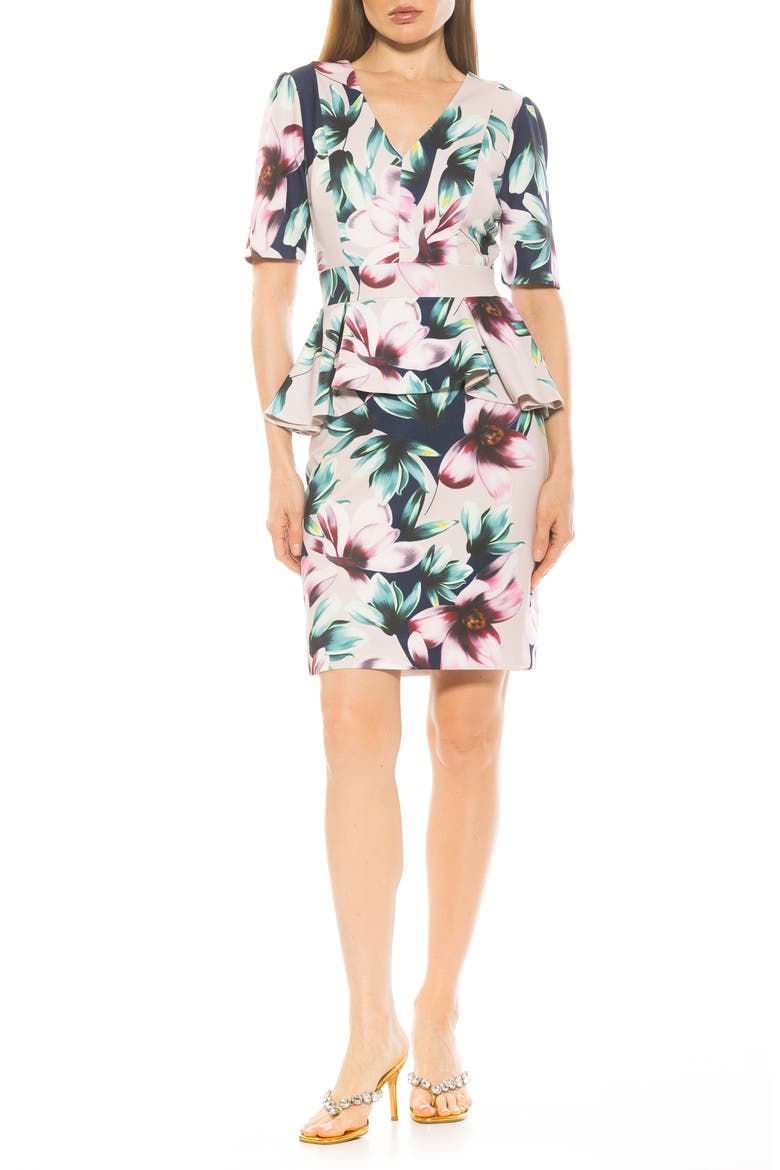 Atlas V-Neck Sheath Midi Dress, Main, color, BEIGE FLORAL