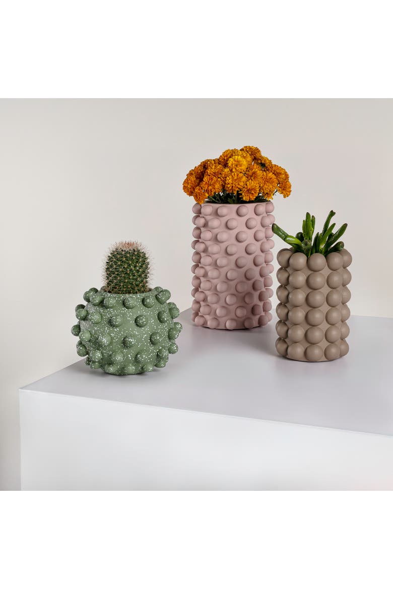 Maren Modern Minimalist Handmade Concrete Bubble Cylinder and Round Vase Set, Alternate, color, Dusty Rose