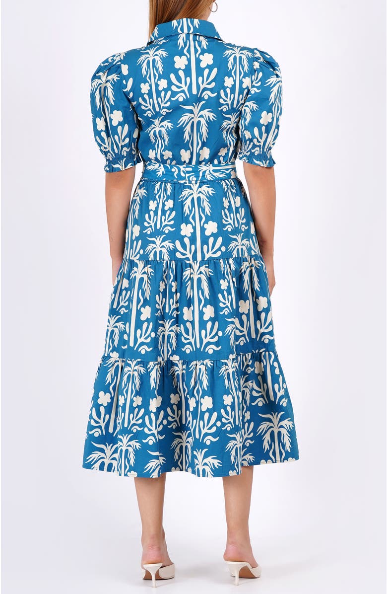 Leota Octavia Puff Sleeve Shirt Dress, Alternate, color, Teal With White Pattern