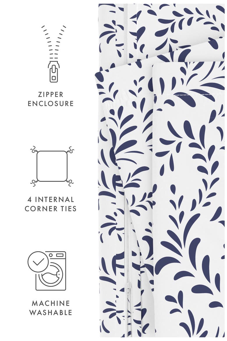 Home Spun Premium Ultra Soft 3-Piece Burst of Vines Print Duvet Cover Set, Alternate, color, NAVY