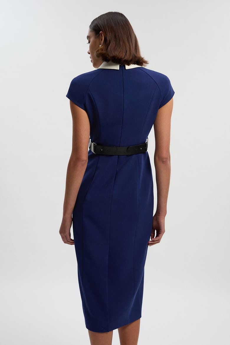 Contrast Collar Tailored Midi Dress, Alternate, color, Navy