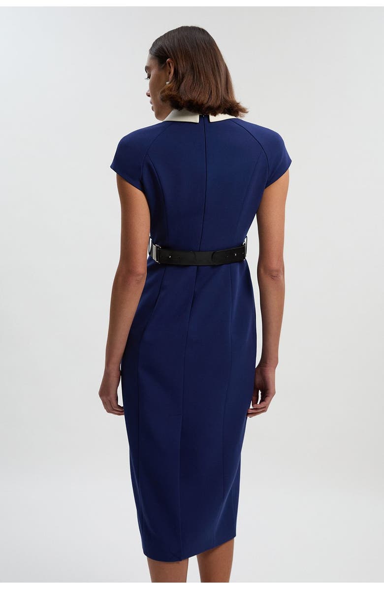 Karen Millen Contrast Collar Tailored Midi Dress, Alternate, color, Navy