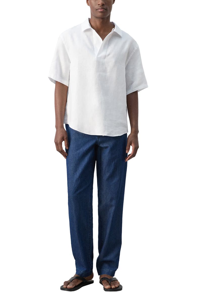 MANGO Solid Slub Linen Polo, Alternate, color, White