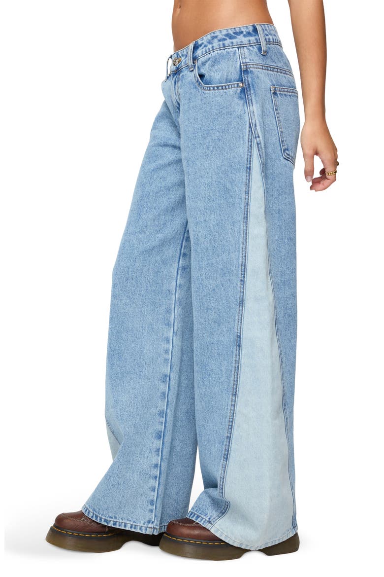 Genna Contrast Panel Low Rise Wide Leg Jeans, Alternate, color, BLUE-WASHED