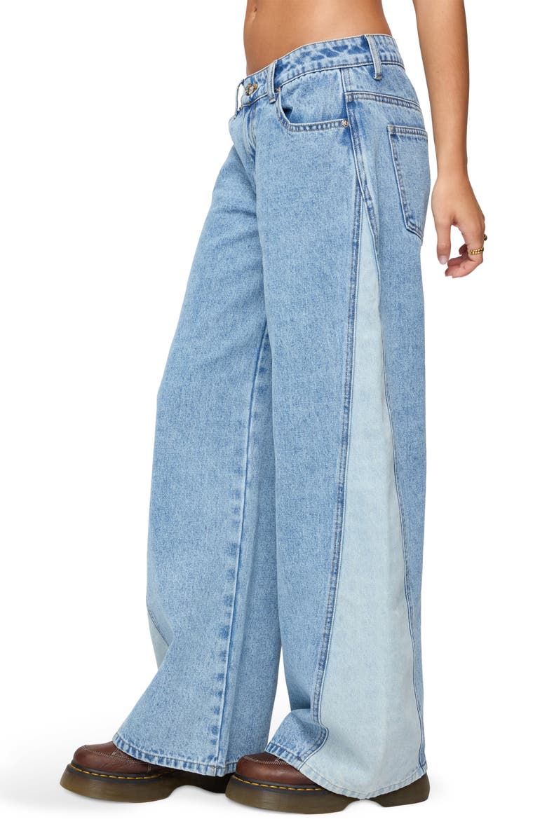 EDIKTED Genna Contrast Panel Low Rise Wide Leg Jeans, Alternate, color, Blue-Washed
