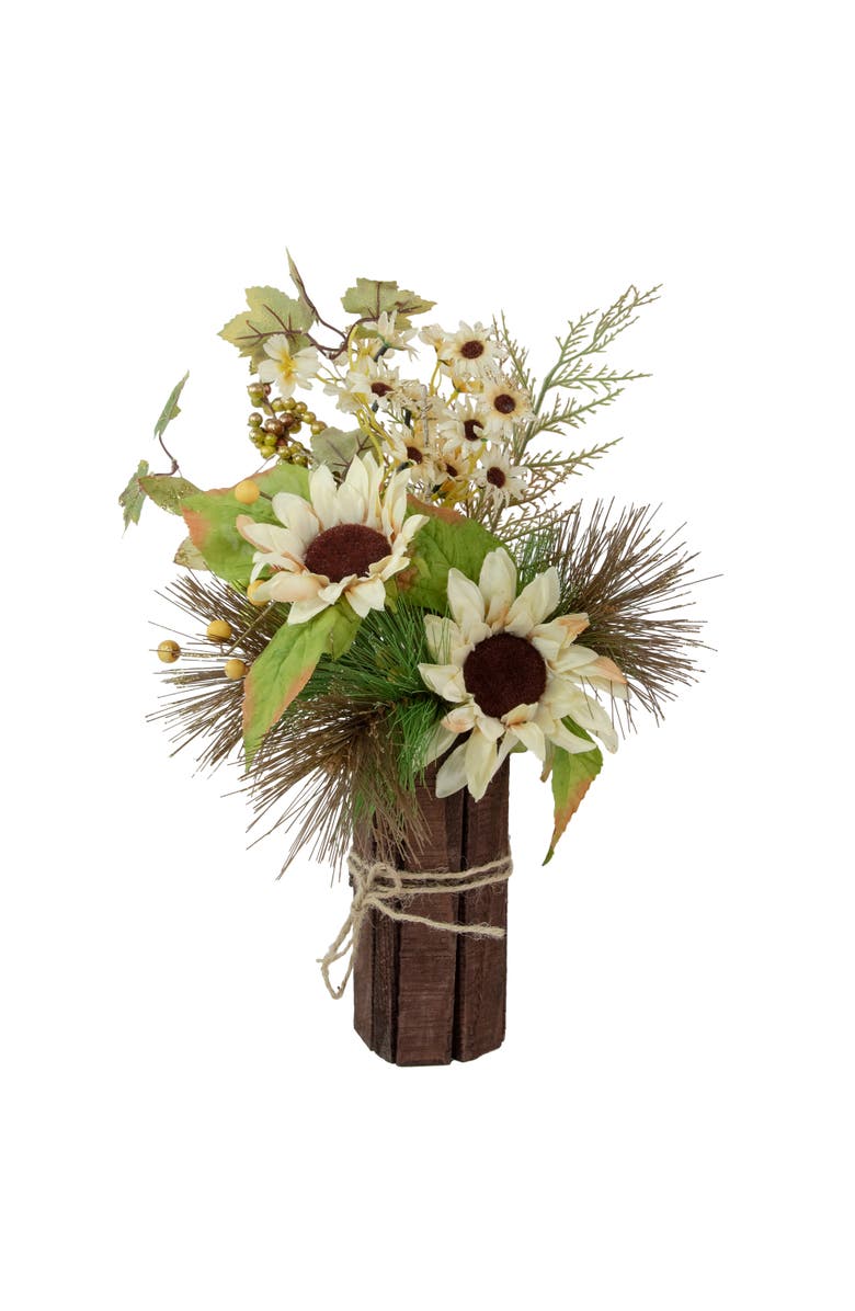 Northlight Sunflowers and Daisies Glittered Artificial Fall Harvest Flower Arrangement - 16", Main, color, 