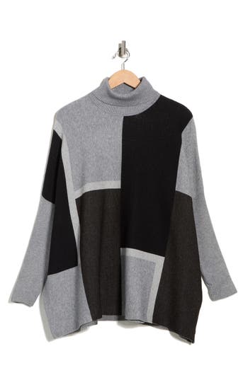 Joseph A Colorblock Turtleneck Poncho Sweater In Gray