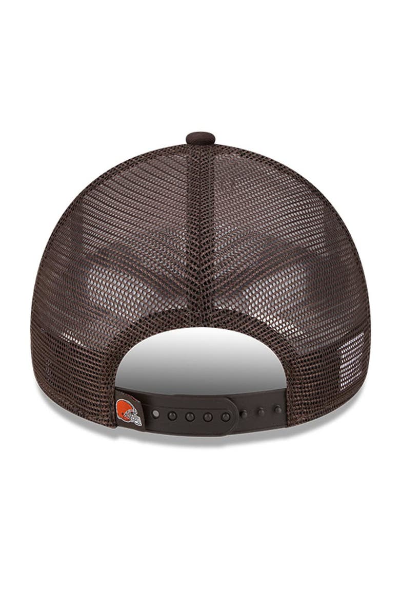 Men's New Era White/Brown Cleveland Browns Stacked A-Frame Trucker 9FORTY Adjustable Hat, Alternate, color, White