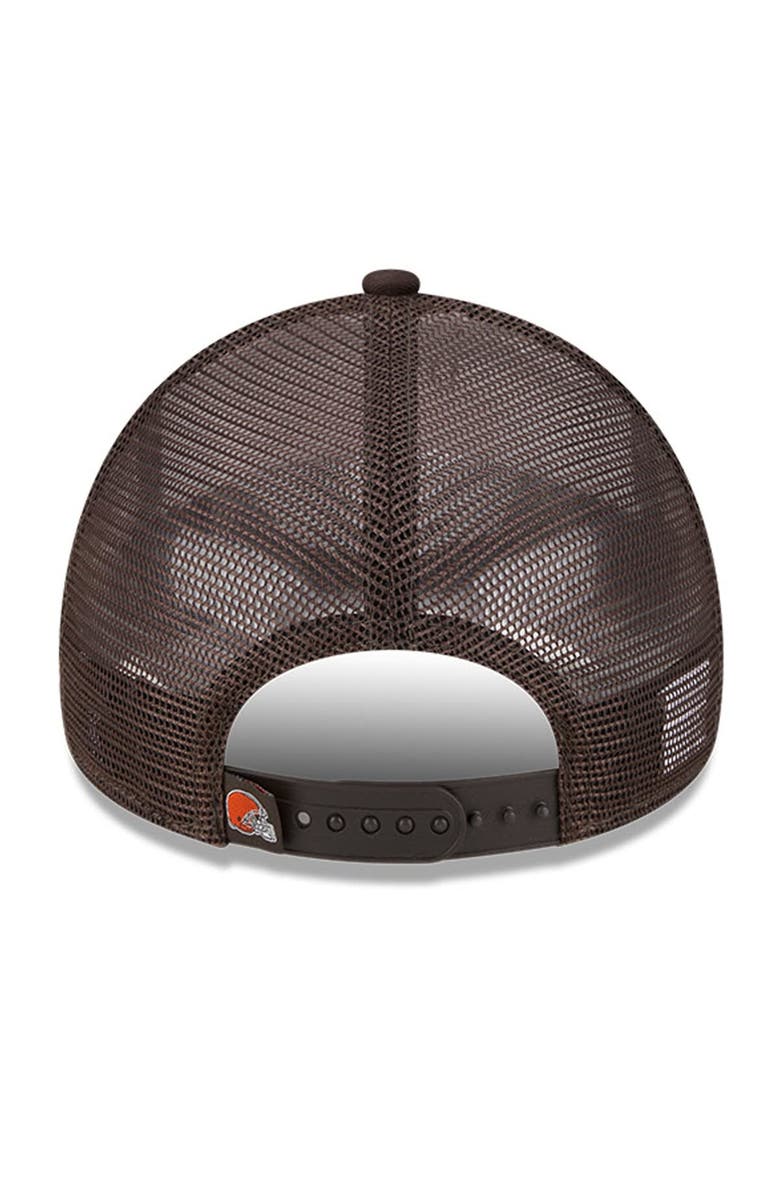 New Era Men's New Era White/Brown Cleveland Browns Stacked A-Frame Trucker 9FORTY Adjustable Hat, Alternate, color, 