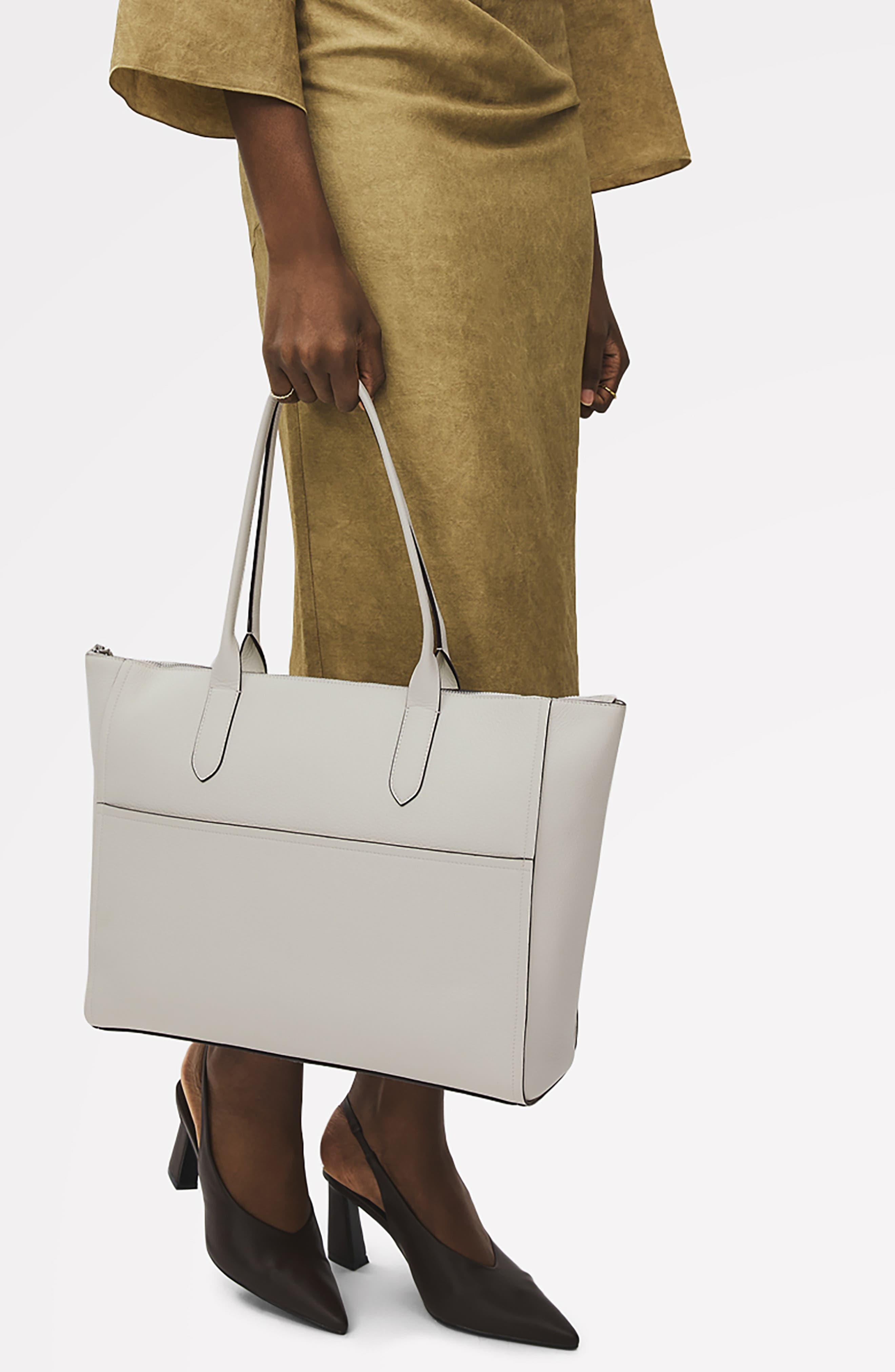 Medium Oak Street Leather Tote, Alternate, color, CHALK