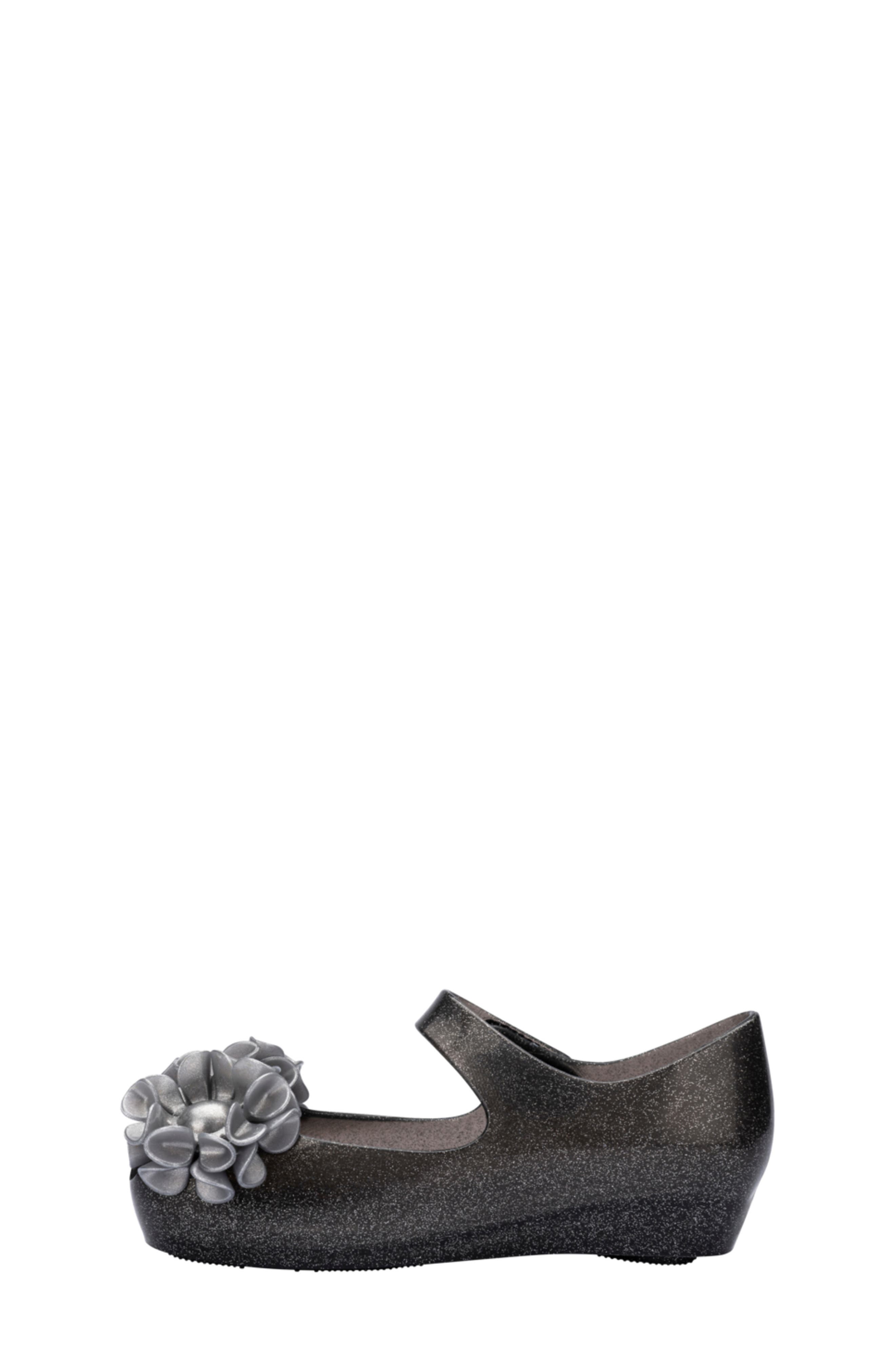 Mini Melissa Kids' Mini Ultragirl Springtime Mary Jane Flat, Alternate, color, Glitter Black