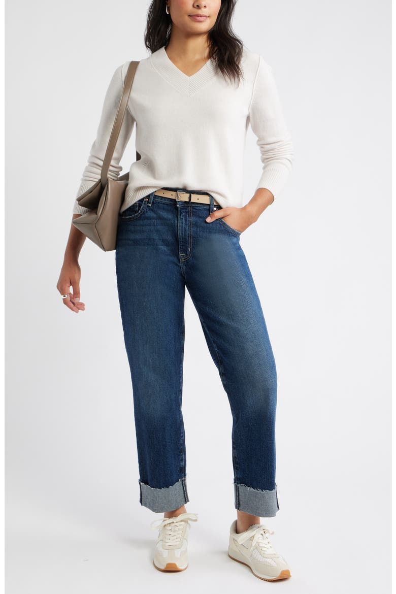 V-Neck Wool & Cashmere Sweater, Alternate, color, IVORY PRISTINE HEATHER