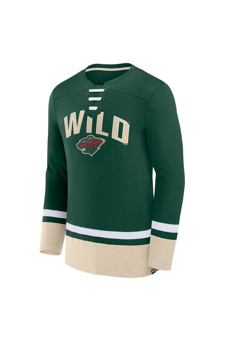 Men's Fanatics Branded Green Minnesota Wild Back Pass Lace-Up Long Sleeve T-Shirt, Alternate, color, Green