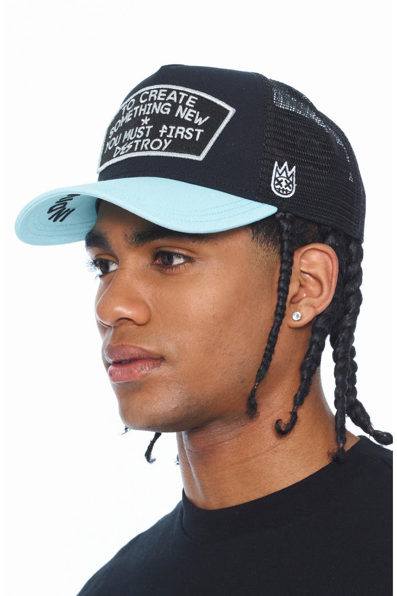 Mesh Back Trucker Baseball Cap, Alternate, color, BLACK/ TEAL