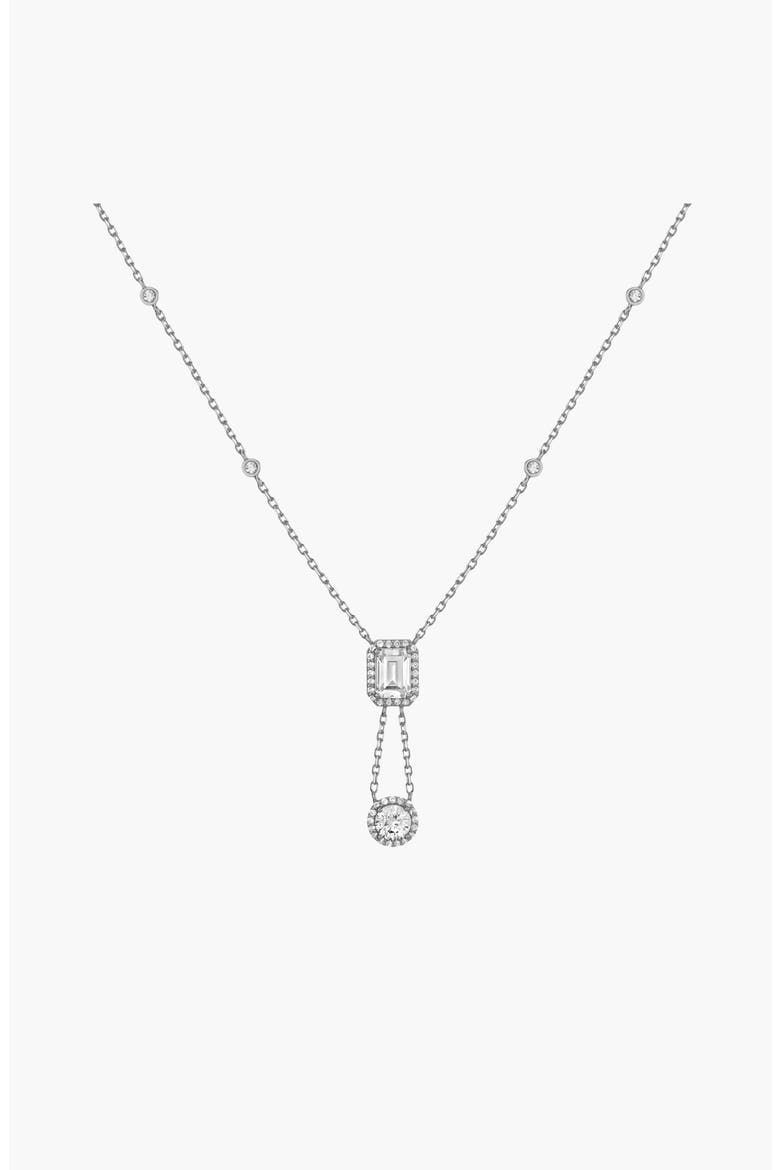 Lab Grown White Sapphire Edwardian Lariat Necklace, Main, color, White Gold Vermeil