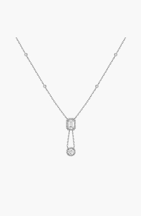Lab Grown White Sapphire Edwardian Lariat Necklace