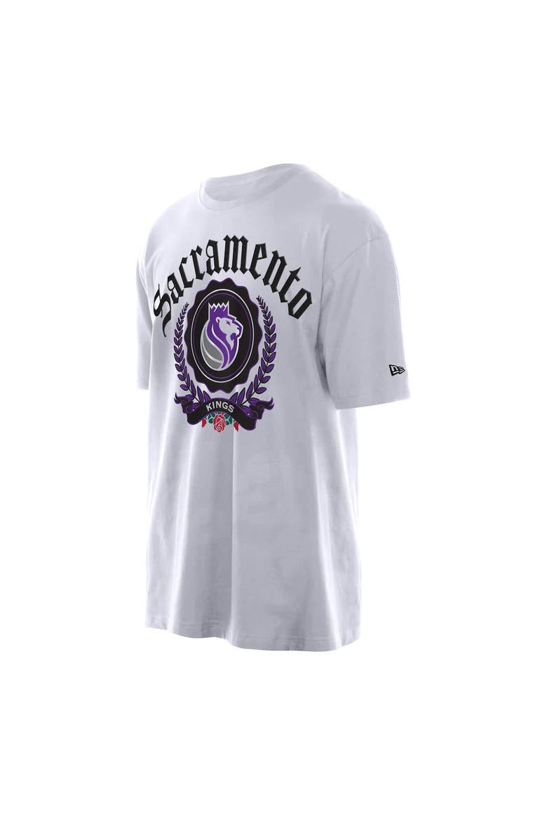 Men's New Era White Sacramento Kings Throwback Prep Oversized T-Shirt, Alternate, color, White