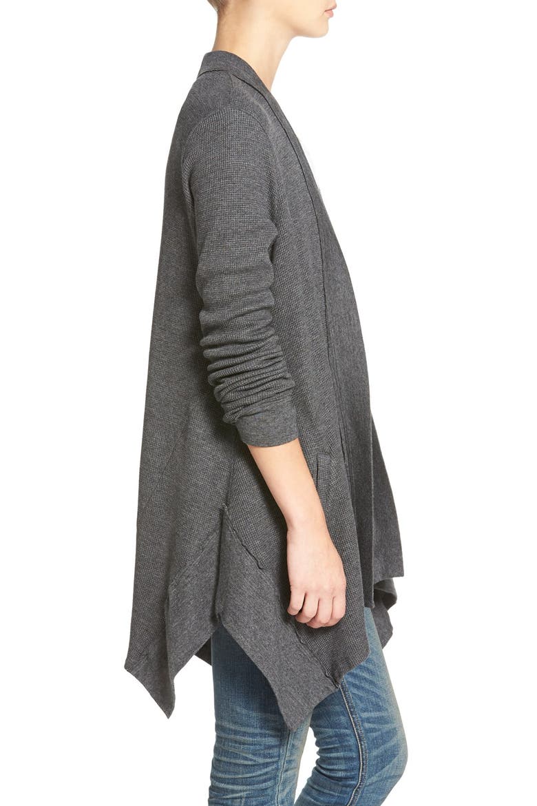 Waffle Knit Open Front Cardigan, Alternate, color, CHARCOAL