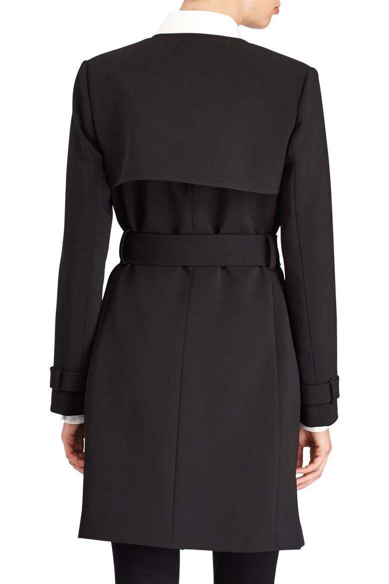 Flap Detail Crepe Wrap Coat, Alternate, color, BLACK