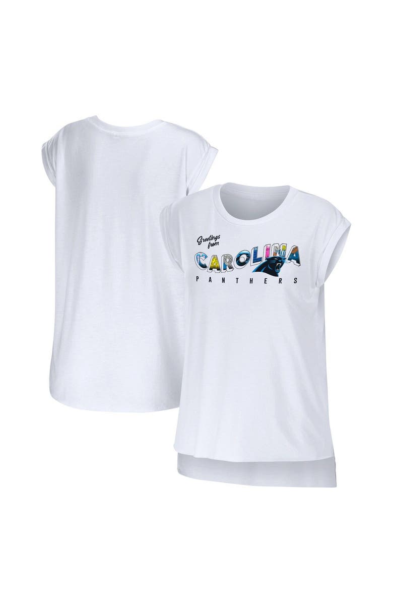 WEAR by Erin Andrews Women's WEAR by Erin Andrews White Carolina Panthers Greetings From Muscle T-Shirt, Main, color, White