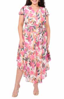 Vince Camuto Floral Flutter Sleeve Chiffon Maxi Dress