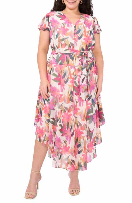 Vince Camuto Floral Flutter Sleeve Chiffon Maxi Dress
