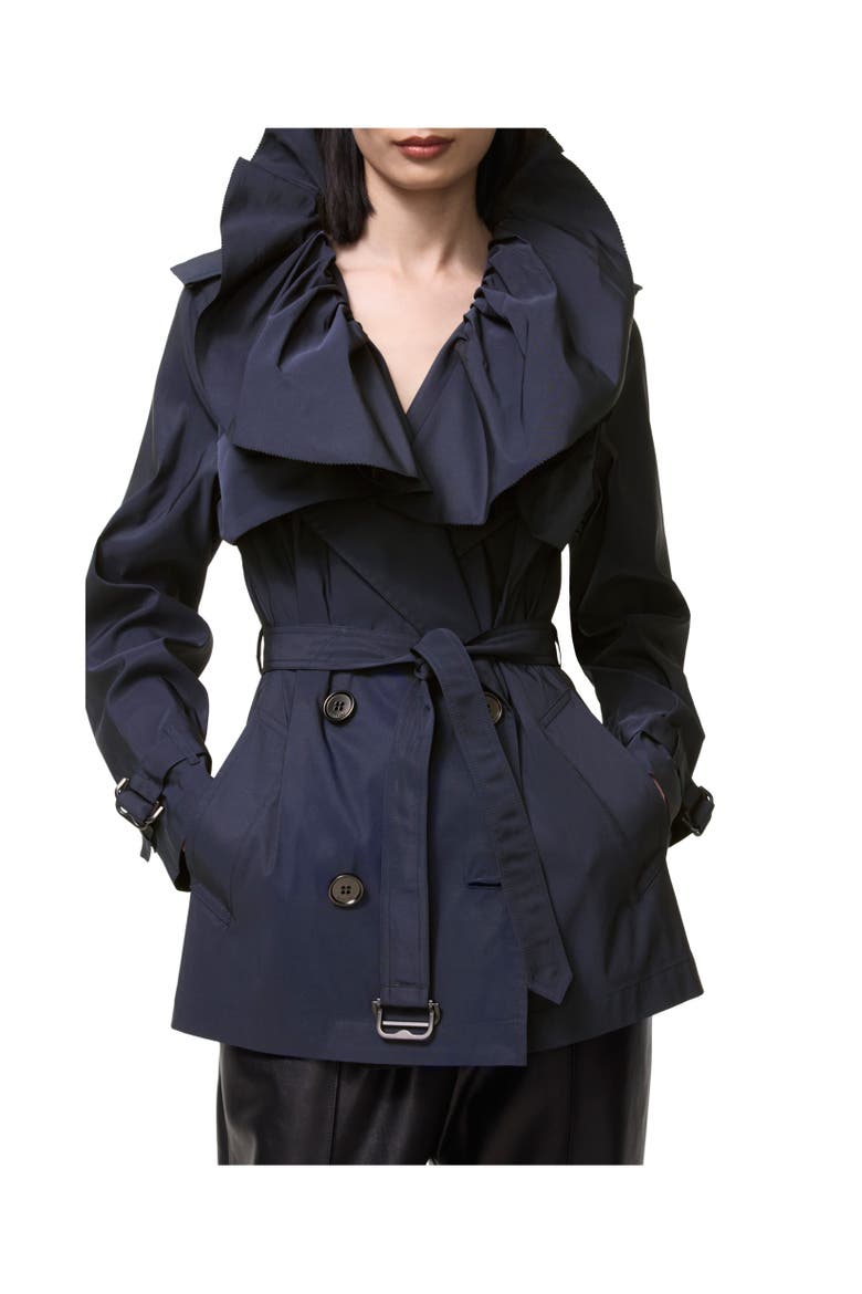Faille Clare Trench Jacket, Alternate, color, Dark ink blue