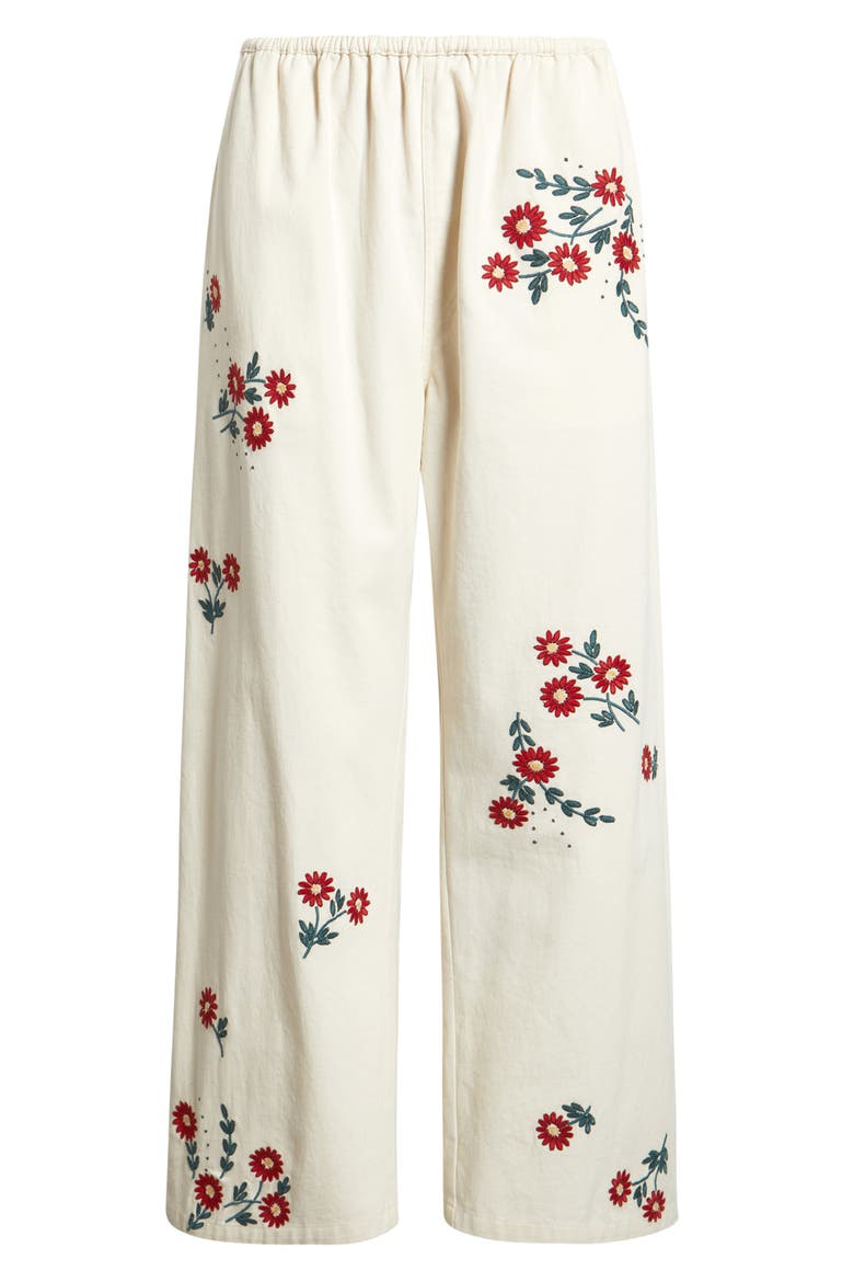 The Easy Pant Embroidered Floral Cotton Crop Pants, Alternate, color, NATURAL FIELD FLORAL