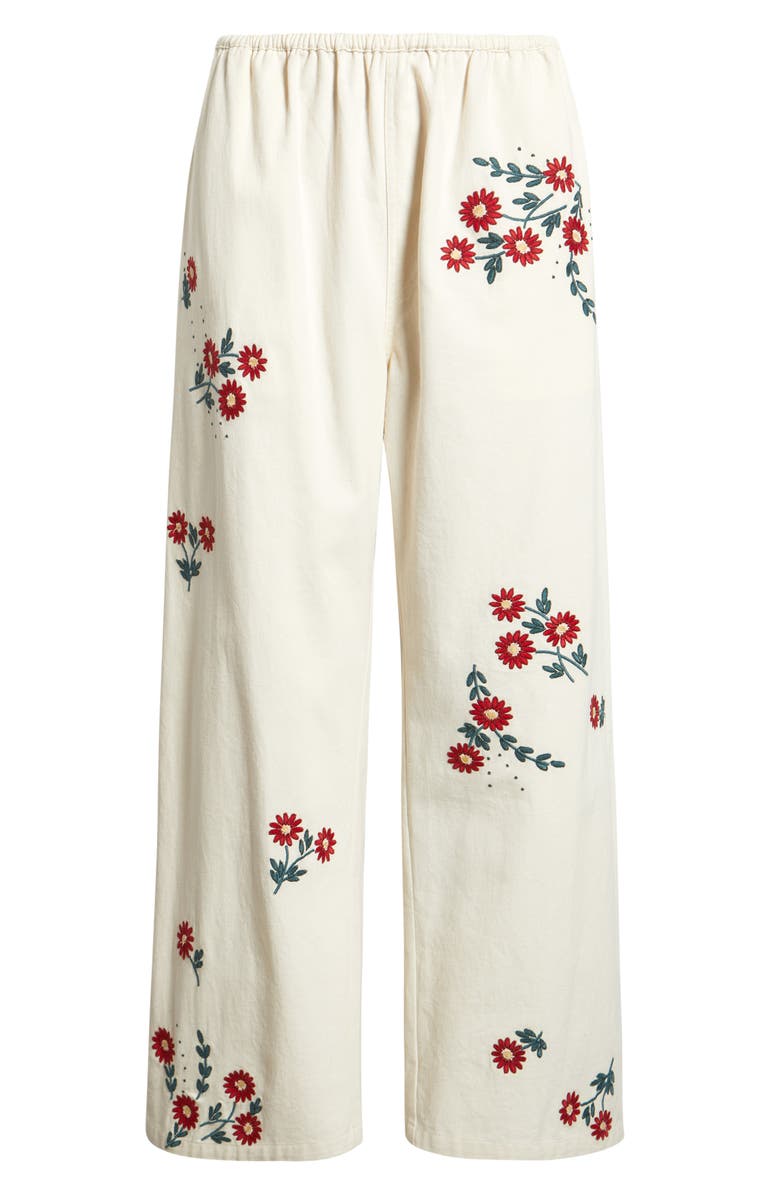 THE GREAT. The Easy Pant Embroidered Floral Cotton Crop Pants, Alternate, color, Natural Field Floral