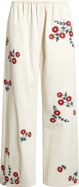 THE GREAT. The Easy Pant Embroidered Floral Cotton Crop Pants