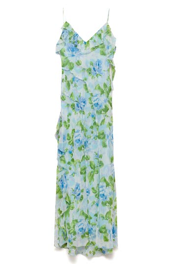 Mango Azalie Floral Ruffle Slipdress In Blue