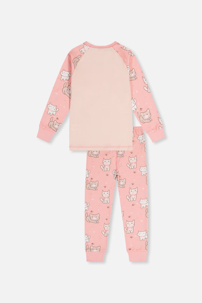 Cat Organic Cotton Top Pants Two Piece Pajama Set, Alternate, color, Pink Cat Print