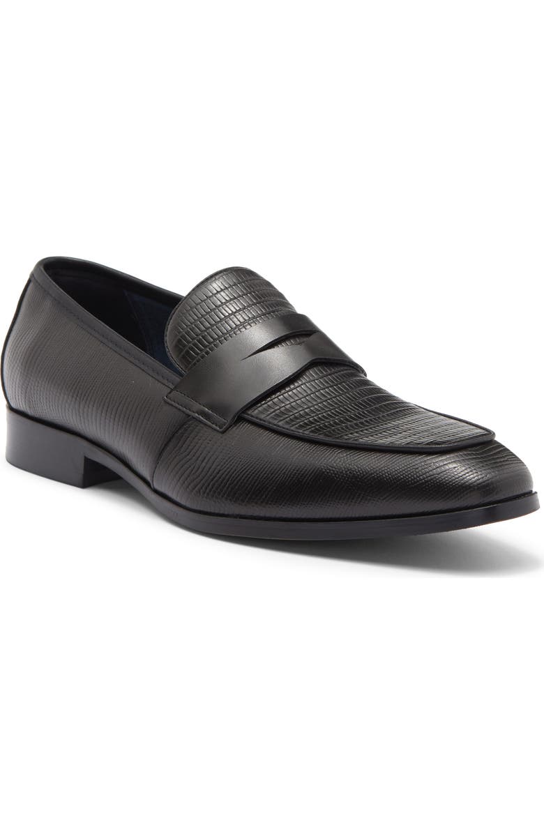 Steve Madden Embossed Penny Loafer, Main, color, Black