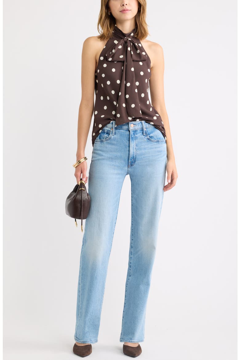 Scarf Detail Sleeveless Mock Neck Top, Alternate, color, BROWN- IVORY DOTTIE DOTS