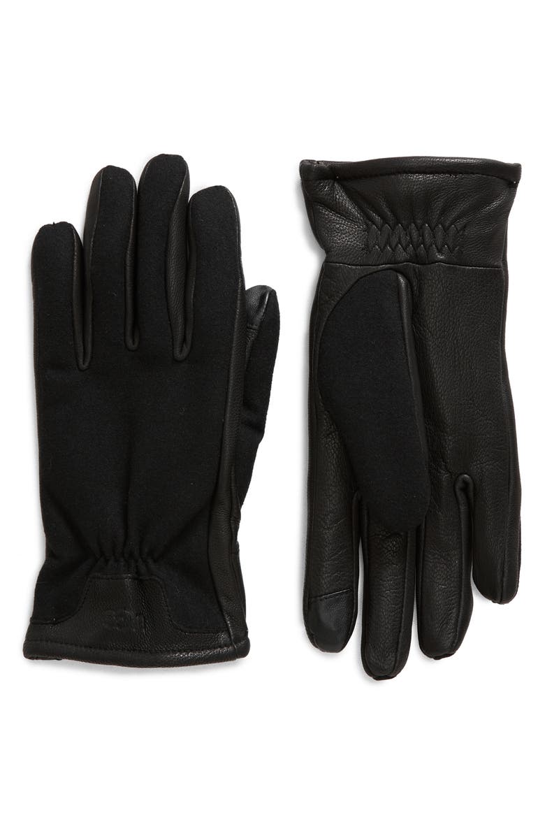 UGG<sup>®</sup> Faux Fur Lined Leather Gloves, Main, color, Black