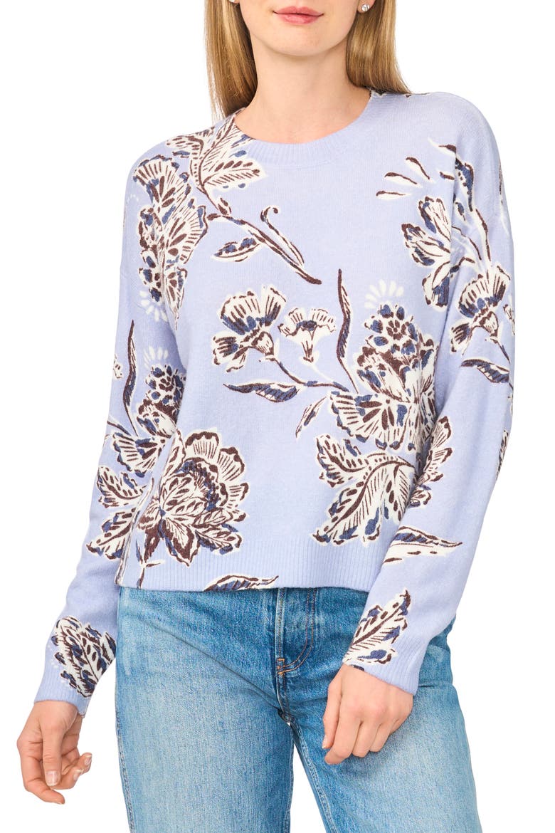 Floral Crewneck Sweater, Main, color, ZEN BLUE