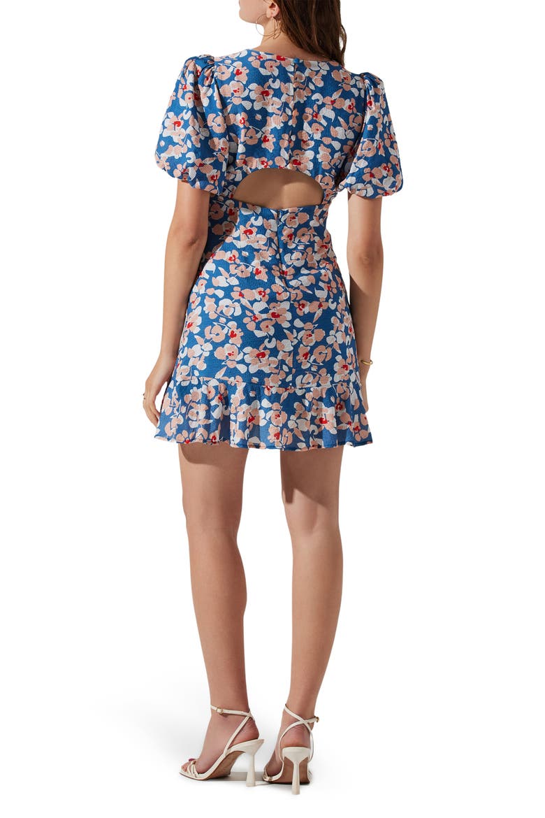 Floral Puff Sleeve Cutout Dress, Alternate, color, BLUE PINK FLORAL