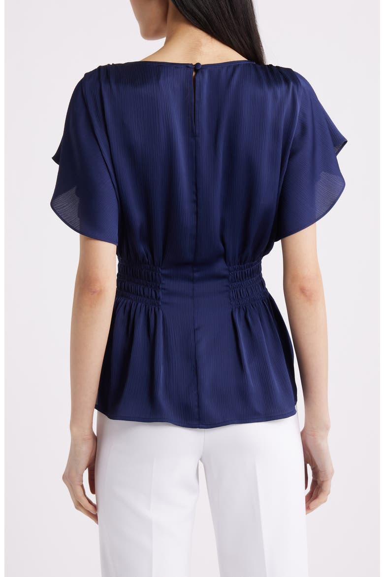 Flutter Sleeve Smocked Waist Top, Alternate, color, DISTANT MOUNTAIN