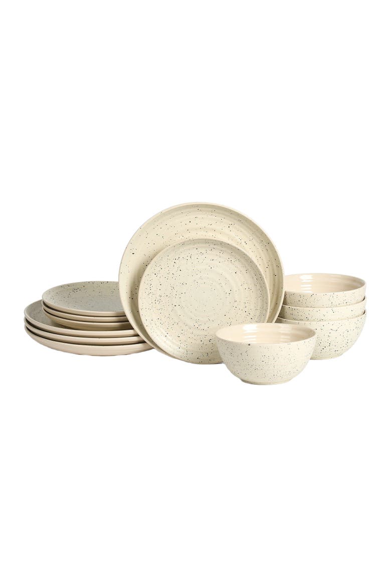 Dua Stoneware 12-Piece Dinnerware Set, Main, color, White