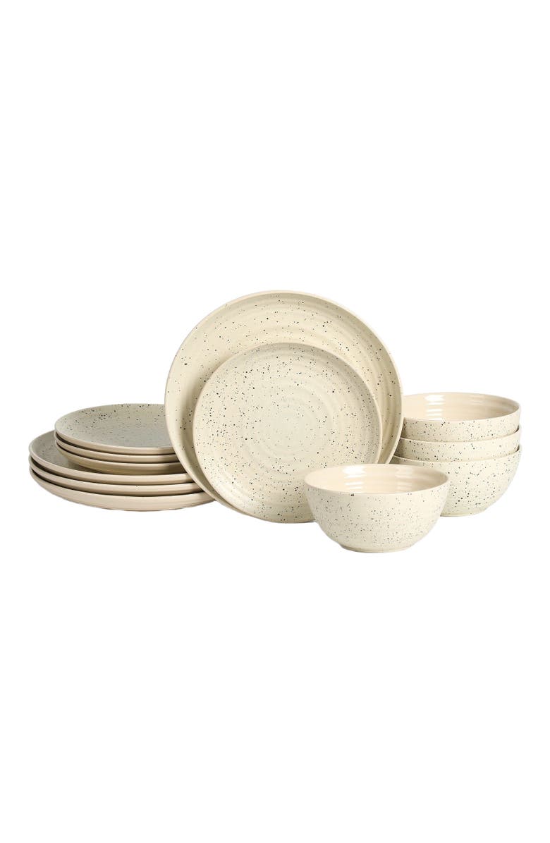Stone Lain Dua Stoneware 12-Piece Dinnerware Set, Main, color, White