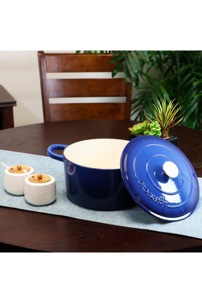 7 Quart Round Cast Iron Dutch Oven, Alternate, color, Blue