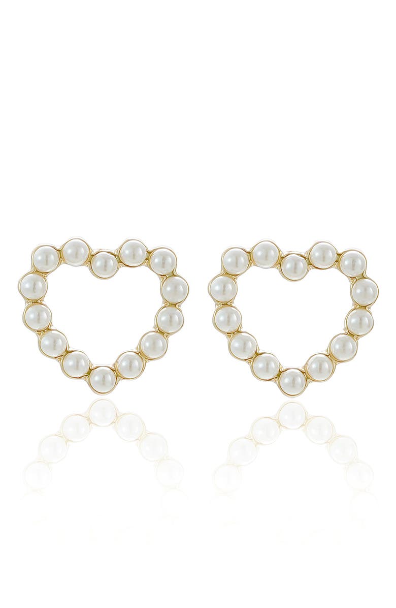 Ettika Faux Pearl Heart Stud Earrings, Alternate, color, Gold/ White