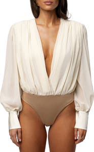 JLUXLABEL Pleated Long Sleeve Bodysuit