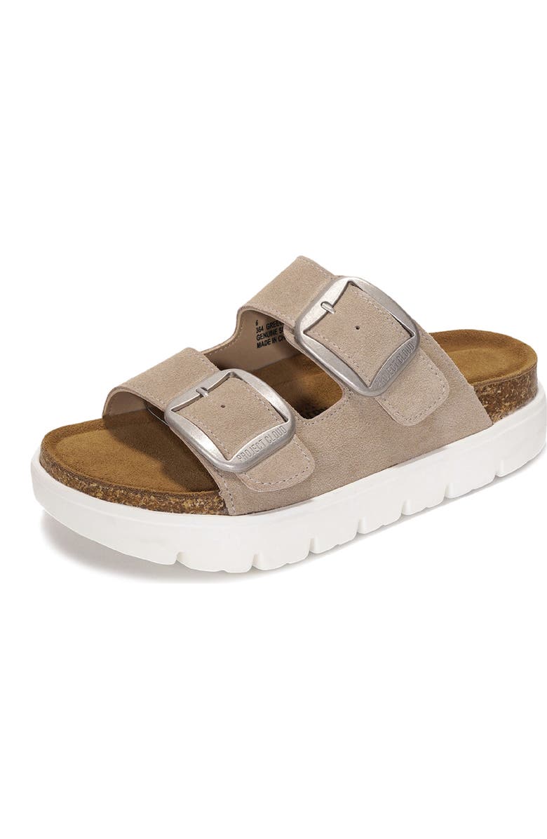 Project Cloud Gracie Double Buckle Slide Sandal, Main, color, Beige Suede