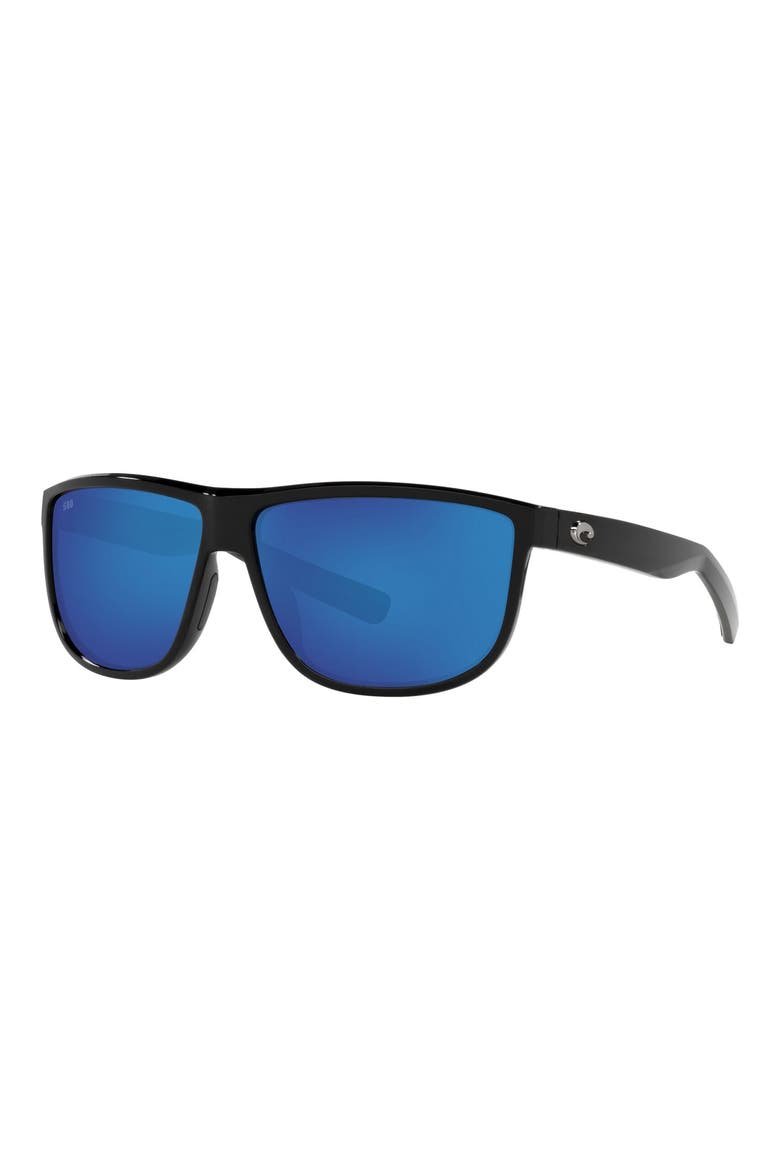 61mm Polarized Square Sunglasses, Alternate, color, SHINY BLACK/ BLUE MIRRORED