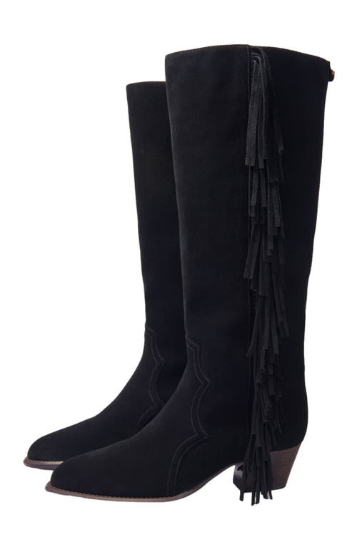 Maje Fringed Suede Cowboy Boots In Black