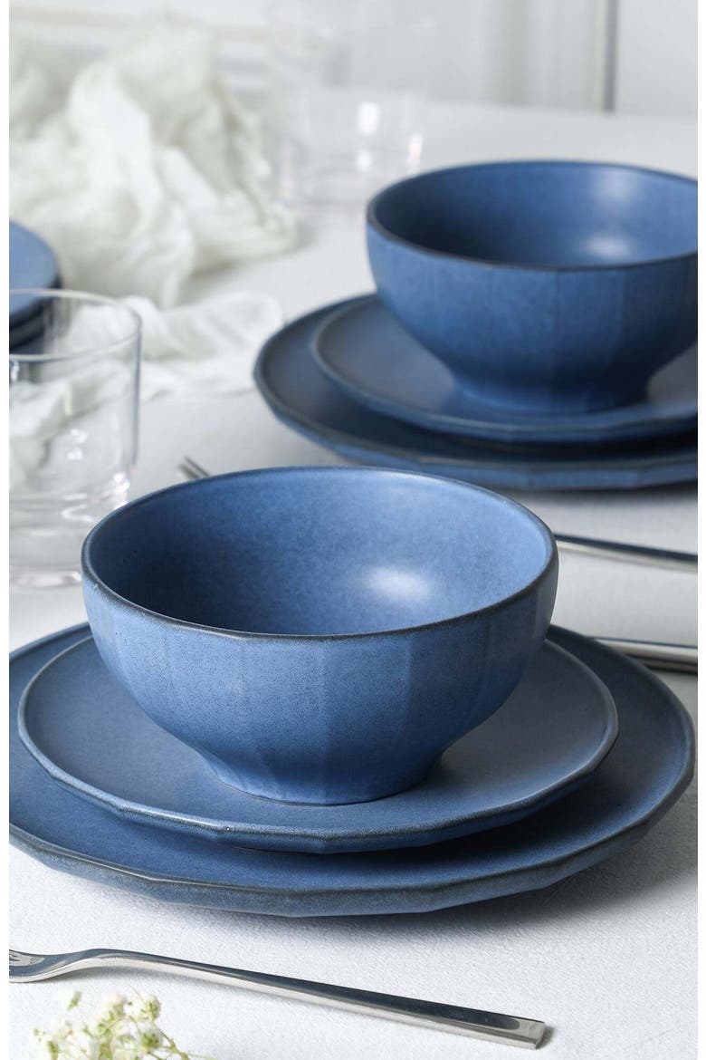 Rio Stoneware 16-Piece Dinnerware Set with Glasses, Alternate, color, Blue