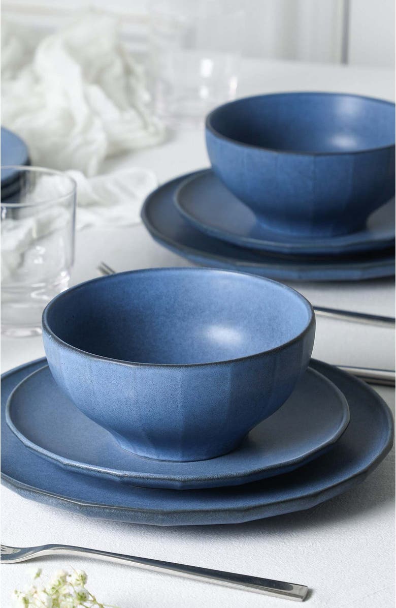 Stone Lain Rio Stoneware 16-Piece Dinnerware Set with Glasses, Alternate, color, Blue