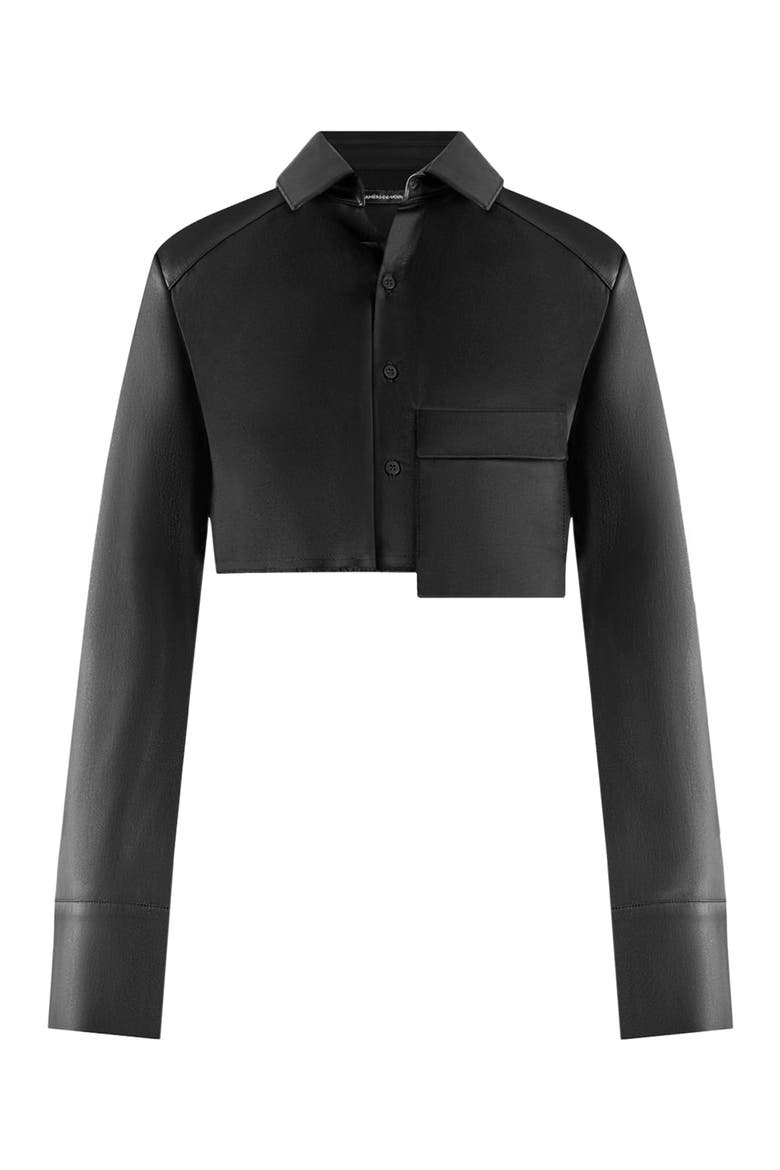Bernadette Leather Contrast Cropped Shirt, Alternate, color, Black