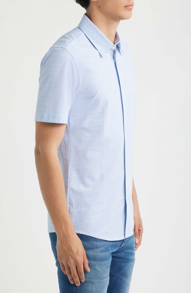 BOSS P-Roan Slim Fit Micropattern Short Sleeve Button-Up Shirt, Alternate, color, Light/ Pastel Blue